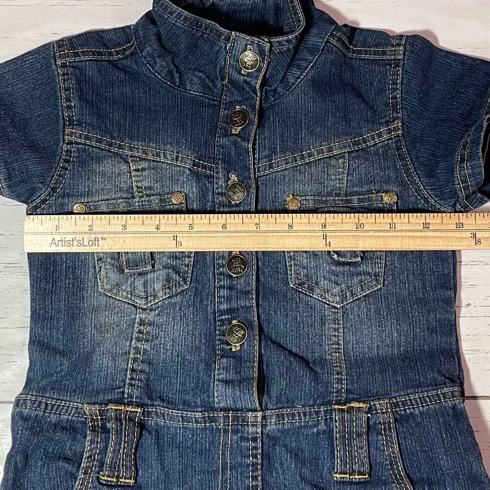 Girls Denim Dress Youth Girls Size 6X Blue Jean Short Sleeve Button Front